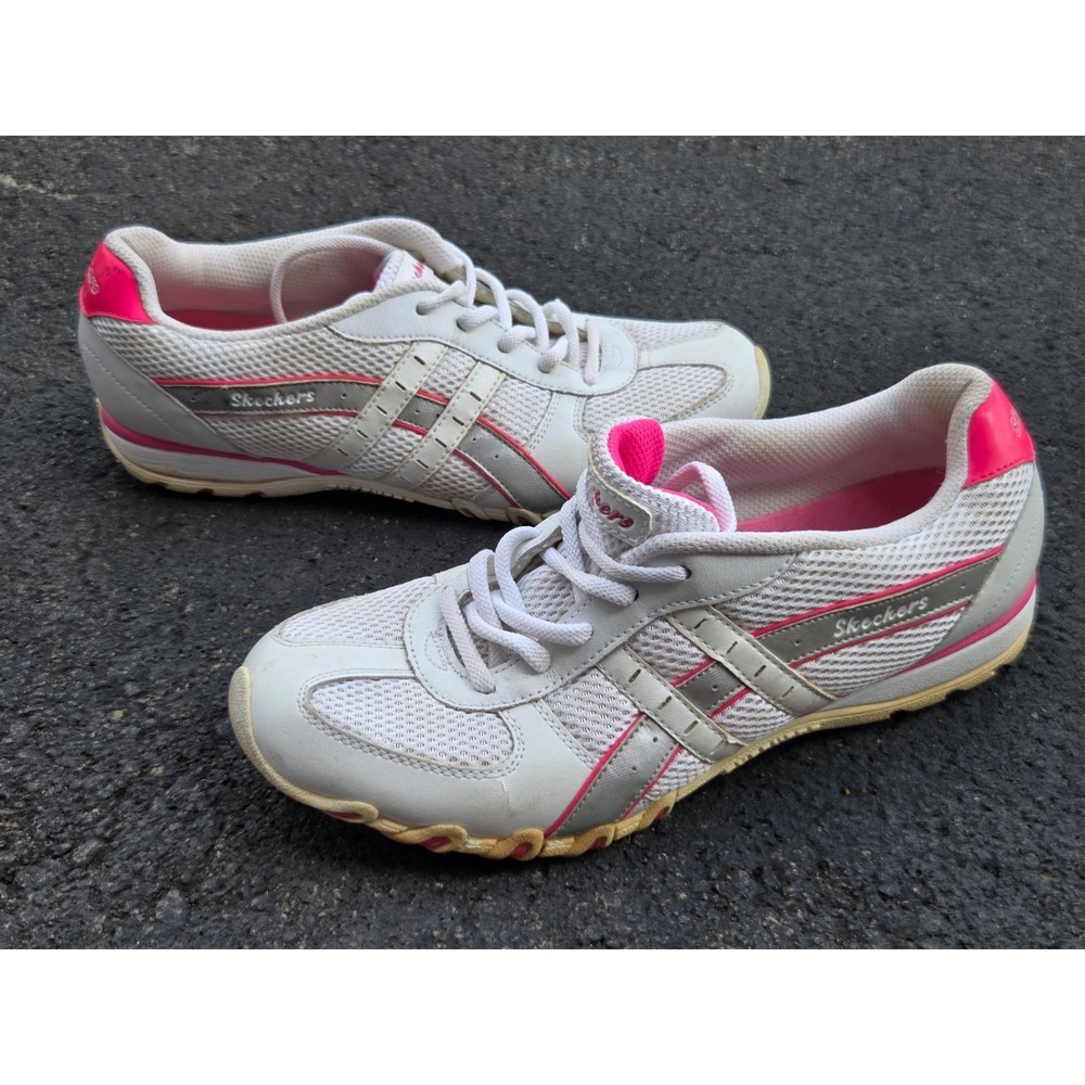 Skechers Shoes Womens Size 8.5 Biker White Pink Walking Sneakers